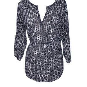 Tunic Top Blouse Navy Women’s Large Vince Camuto Geometric Print